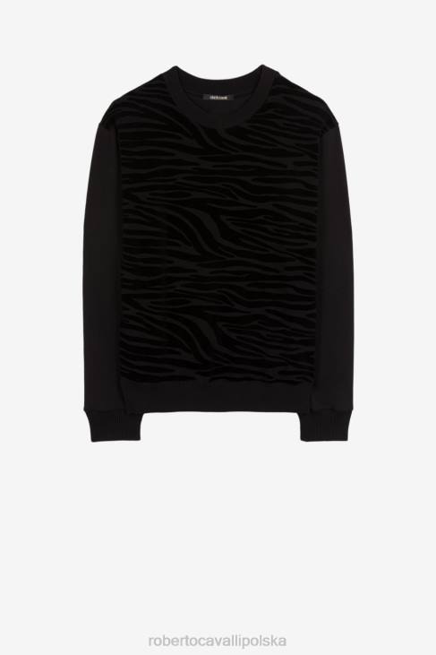 odzież czarny 6D0R889 mężczyźni Roberto Cavalli aksamitna bluza zebry