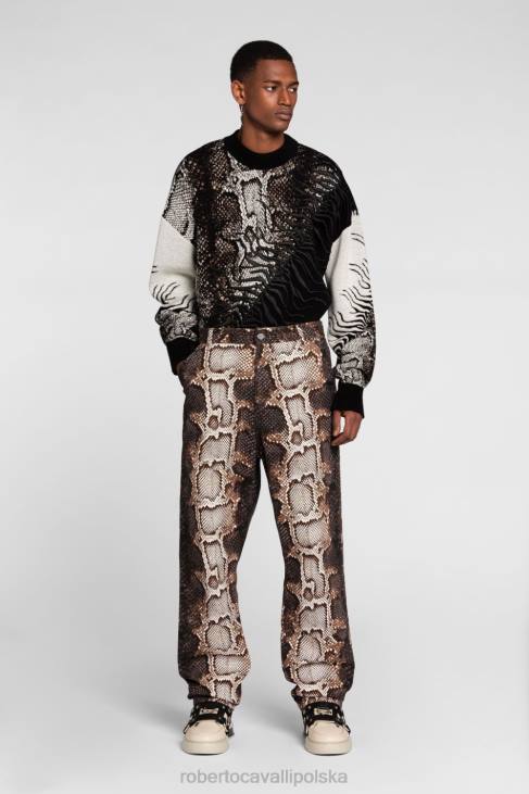 odzież czarny 6D0R889 mężczyźni Roberto Cavalli aksamitna bluza zebry