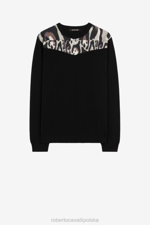 odzież elegancki 6D0R854 mężczyźni Roberto Cavalli Sweter w panterkę, z panelami i detalami