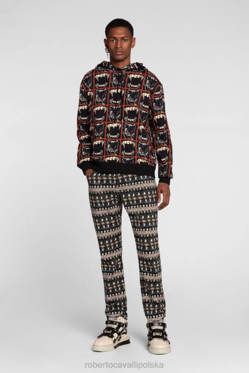 odzież elegancki 6D0R869 mężczyźni Roberto Cavalli Bawełniana bluza z serpentynowym nadrukiem jaguara