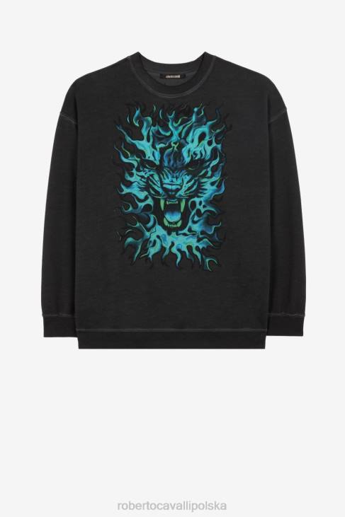 odzież gorący 6D0R856 mężczyźni Roberto Cavalli Bluza z nadrukiem płomienia lwa