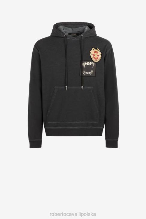 odzież gorący 6D0R860 mężczyźni Roberto Cavalli Bluza z kapturem z monogramem rc i aplikacją w kształcie herbu