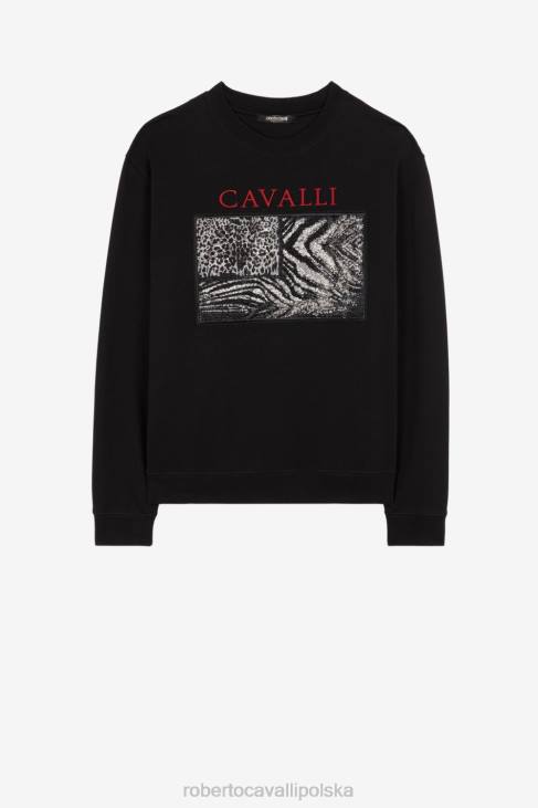odzież gorący 6D0R865 mężczyźni Roberto Cavalli Bawełniana bluza z bardziej zwierzęcą patchworkową aplikacją