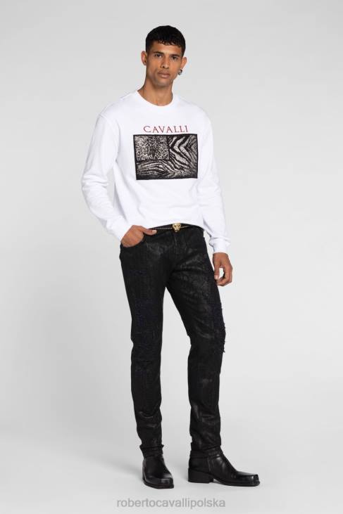 odzież gorący 6D0R865 mężczyźni Roberto Cavalli Bawełniana bluza z bardziej zwierzęcą patchworkową aplikacją