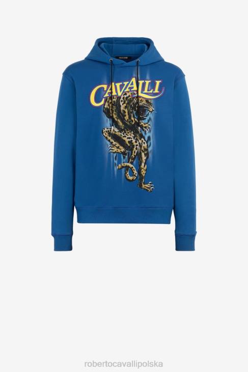 odzież moda 6D0R837 mężczyźni Roberto Cavalli bluza z kapturem i nadrukiem logo