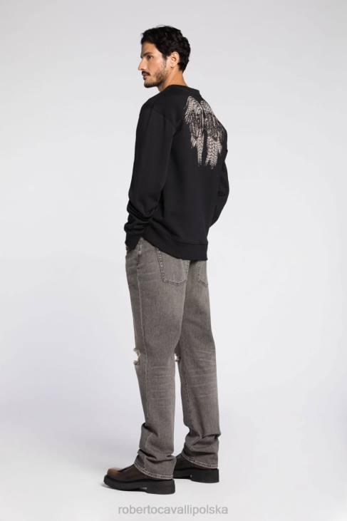 odzież moda 6D0R843 mężczyźni Roberto Cavalli bawełniana bluza z wyszytym logo