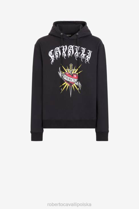odzież moda 6D0R846 mężczyźni Roberto Cavalli bawełniana bluza z wyszytym logo