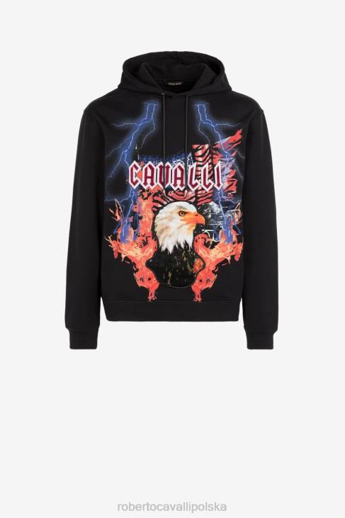 odzież wdzięczny 6D0R862 mężczyźni Roberto Cavalli Bawełniana bluza z kapturem z abstrakcyjnym nadrukiem