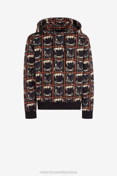 odzież wielobarwność 6D0R870 mężczyźni Roberto Cavalli Bawełniana bluza z kapturem w kształcie zębów i pantery