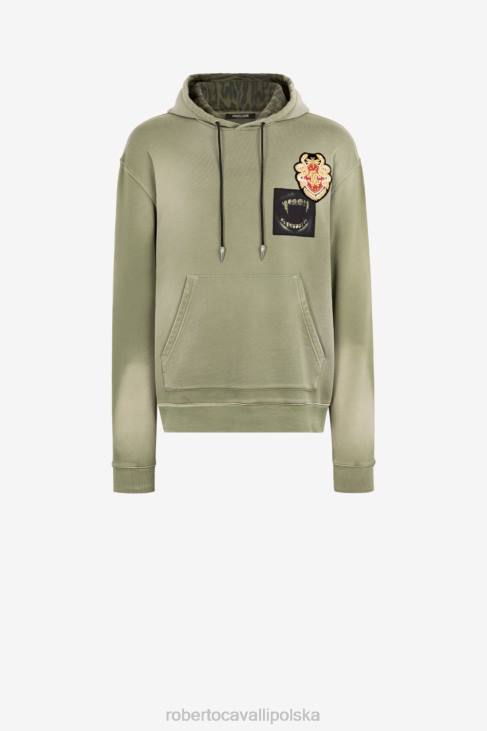 odzież wojskowy 6D0R859 mężczyźni Roberto Cavalli Bluza z kapturem z monogramem rc i aplikacją w kształcie herbu