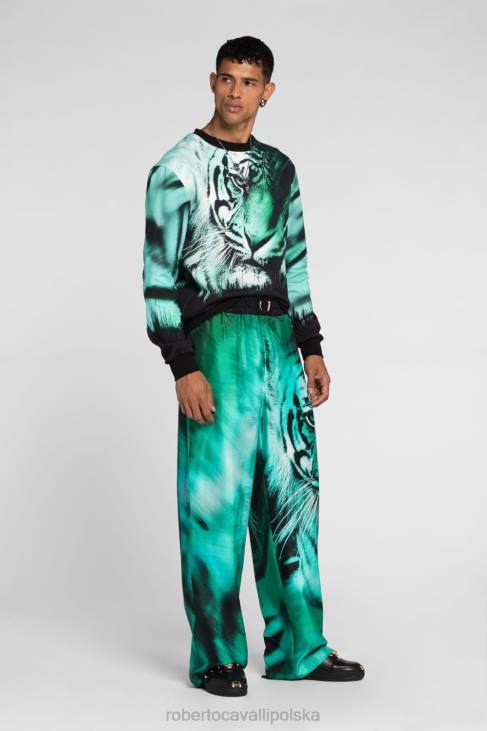 odzież wojskowy 6D0R872 mężczyźni Roberto Cavalli Bluza z kapturem i nadrukiem ze sloganem