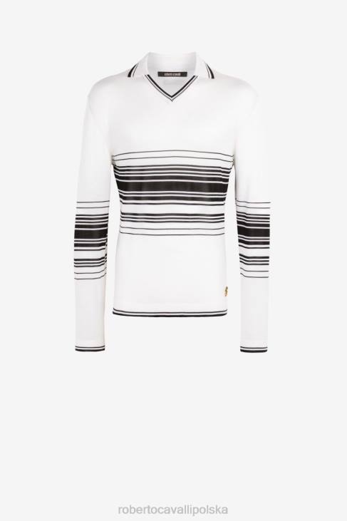 odzież beżowy/czarny 6D0R891 mężczyźni Roberto Cavalli sweter w paski
