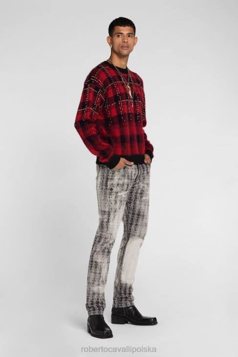 odzież beżowy/czarny 6D0R891 mężczyźni Roberto Cavalli sweter w paski