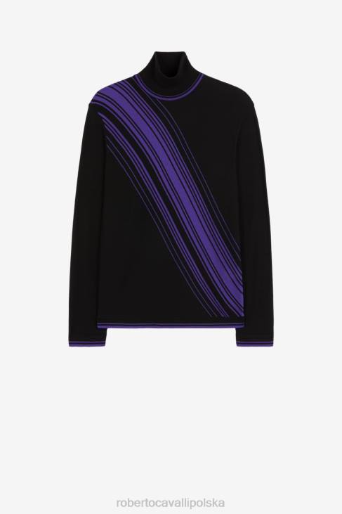 odzież ciemny fiolet/czarny 6D0R893 mężczyźni Roberto Cavalli żakardowy sweterek w paski