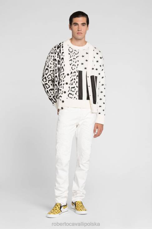 odzież czarny 6D0R879 mężczyźni Roberto Cavalli Lustrzany wełniany sweter z haftem węża