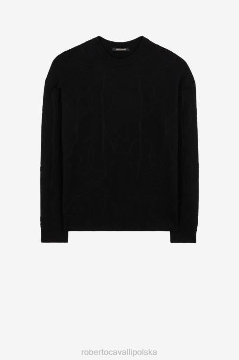 odzież gorący 6D0R894 mężczyźni Roberto Cavalli heraldyczny sweter żakardowy RC