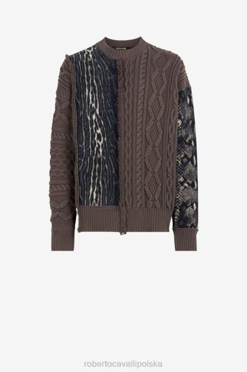 odzież moda 6D0R885 mężczyźni Roberto Cavalli Patchworkowy sweter w pytona i ocelota