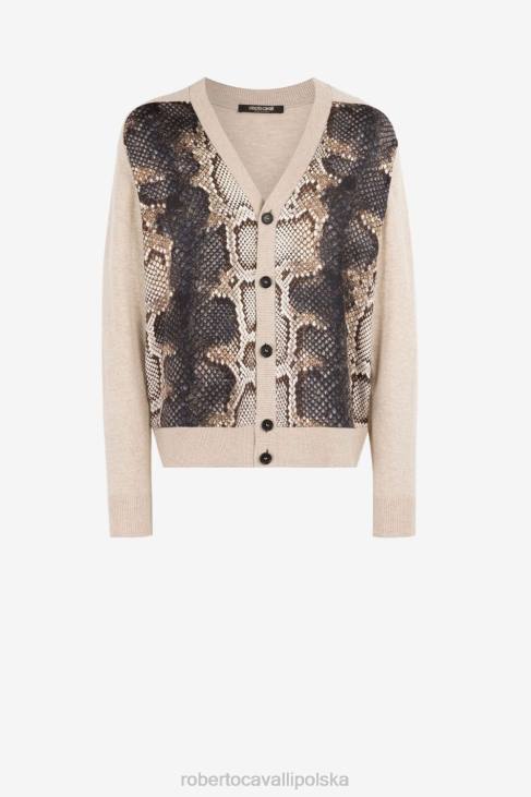 odzież pyton/czarny 6D0R887 mężczyźni Roberto Cavalli Wełniany kardigan we wzór pytona