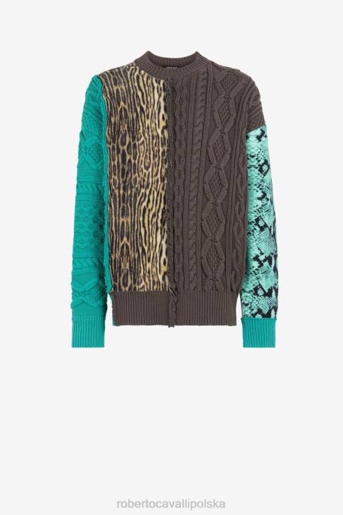 odzież wdzięczny 6D0R886 mężczyźni Roberto Cavalli Patchworkowy sweter w pytona i ocelota