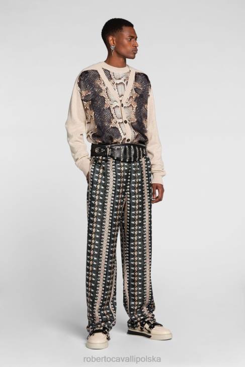 odzież wdzięczny 6D0R886 mężczyźni Roberto Cavalli Patchworkowy sweter w pytona i ocelota