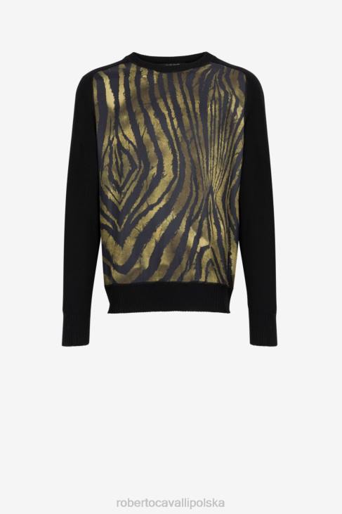 odzież wielobarwność 6D0R874 mężczyźni Roberto Cavalli Sweter z panelami i nadrukiem wolności