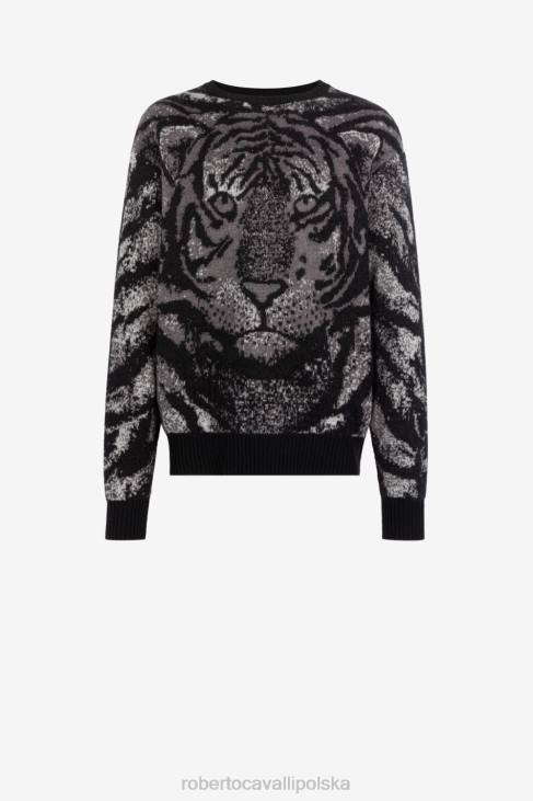 odzież wielobarwność 6D0R876 mężczyźni Roberto Cavalli sweterek z tygrysiej intarsji