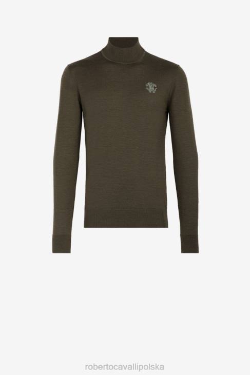 odzież zielony 6D0R878 mężczyźni Roberto Cavalli Wełniany sweter z monogramem rc