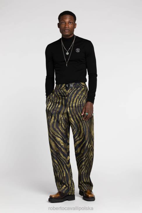 odzież zielony 6D0R878 mężczyźni Roberto Cavalli Wełniany sweter z monogramem rc