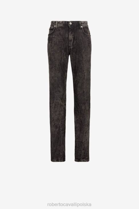 odzież czarny 6D0R1068 mężczyźni Roberto Cavalli wyblakłe jeansy slim fit