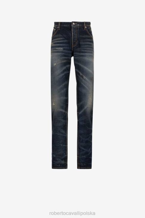odzież elegancki 6D0R1066 mężczyźni Roberto Cavalli Dżinsy z prostymi nogawkami i monogramem rc z aplikacją w kształcie herbu
