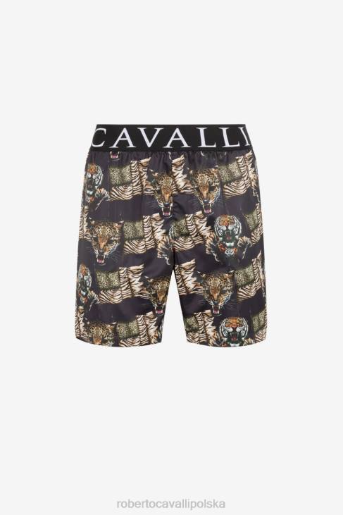 odzież 05051 Nero 6D0R1051 mężczyźni Roberto Cavalli Szorty kąpielowe z logo Felix Print