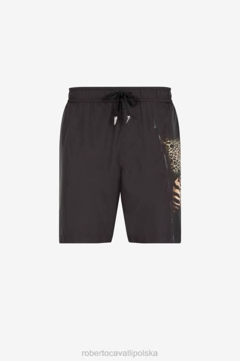 odzież czarny 6D0R1054 mężczyźni Roberto Cavalli Szorty kąpielowe w zwierzęcy patchworkowy wzór