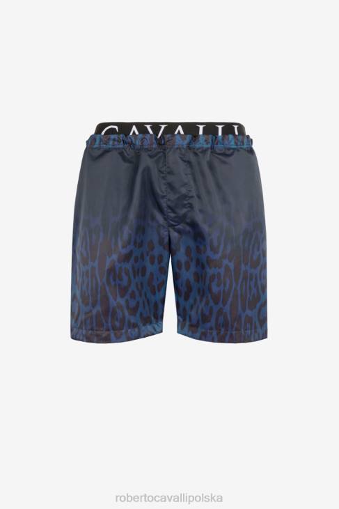 odzież elegancki 6D0R1043 mężczyźni Roberto Cavalli Szorty kąpielowe z logo w panterkę i paskiem w talii