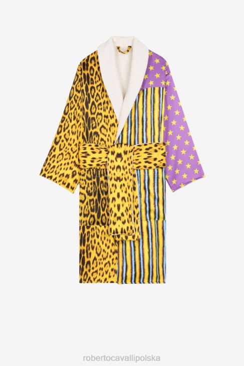 odzież moda 6D0R1052 mężczyźni Roberto Cavalli patchworkowa szata w panterkę