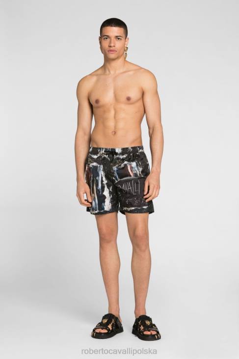 odzież moda 6D0R1052 mężczyźni Roberto Cavalli patchworkowa szata w panterkę