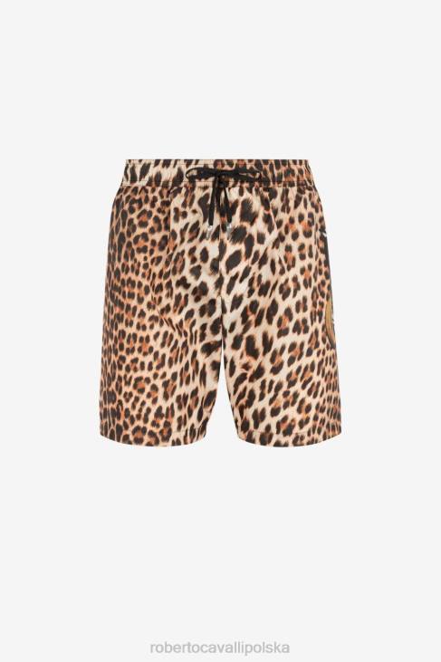 odzież naturalny 6D0R1057 mężczyźni Roberto Cavalli tradycyjne szorty kąpielowe z nadrukiem jaguara