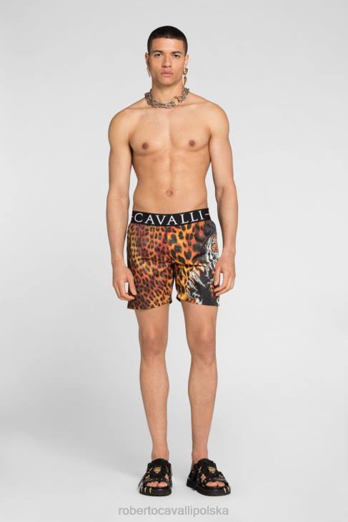 odzież naturalny 6D0R1057 mężczyźni Roberto Cavalli tradycyjne szorty kąpielowe z nadrukiem jaguara