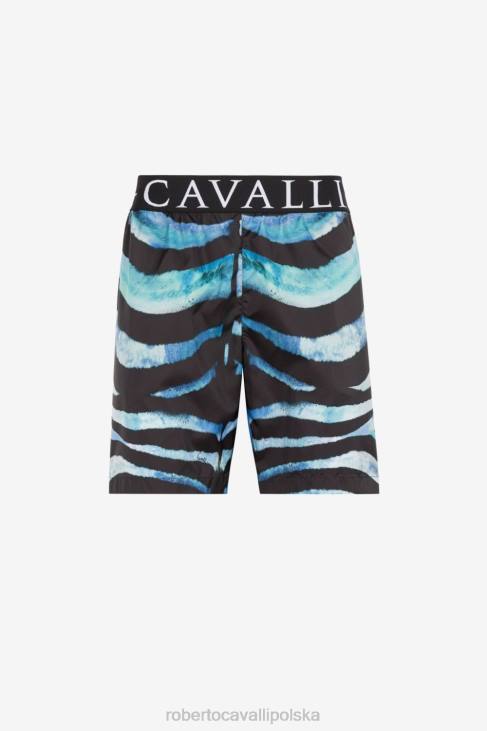odzież niebiesko-czarny 6D0R1045 mężczyźni Roberto Cavalli Szorty kąpielowe we wzór zebry