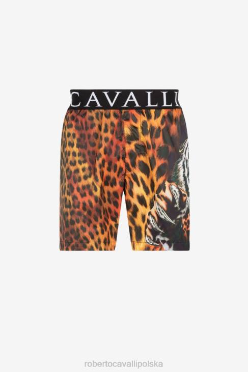 odzież ognisty/czarny 6D0R1058 mężczyźni Roberto Cavalli Szorty kąpielowe z nadrukiem jaguara i feliksa