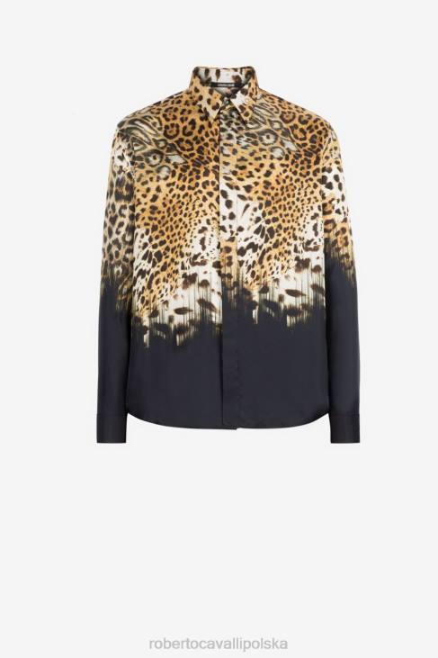 odzież czarny 6D0R783 mężczyźni Roberto Cavalli Jedwabna koszula w panterkę
