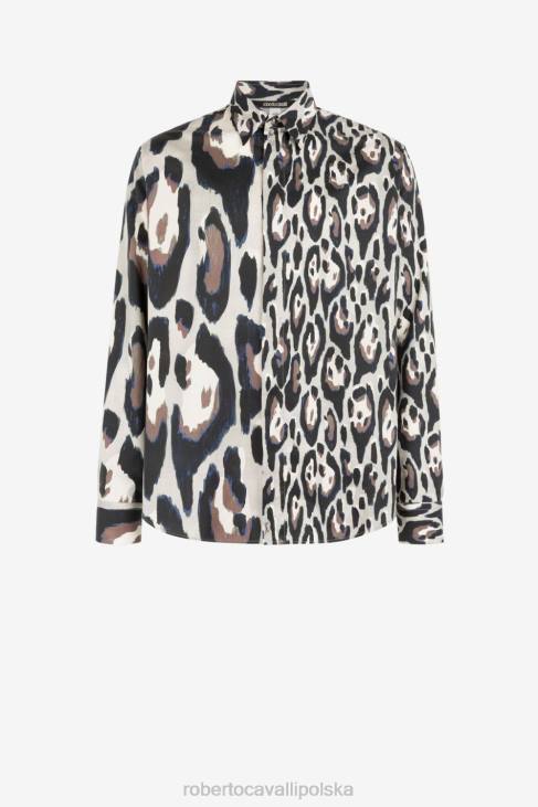 odzież elegancki 6D0R795 mężczyźni Roberto Cavalli Bawełniana koszula z nadrukiem jaguara