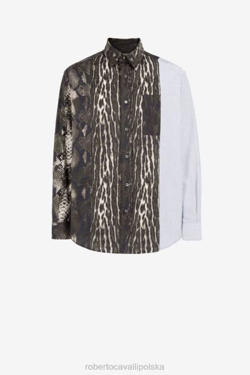 odzież elegancki 6D0R823 mężczyźni Roberto Cavalli Bawełniana koszula w patchworkowy wzór