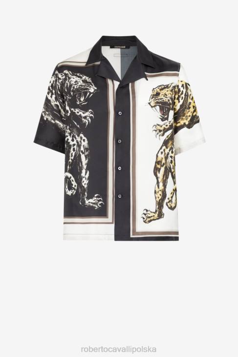 odzież elegancki 6D0R829 mężczyźni Roberto Cavalli Jedwabna koszula w panterkę