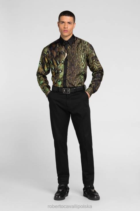 odzież elegancki 6D0R829 mężczyźni Roberto Cavalli Jedwabna koszula w panterkę