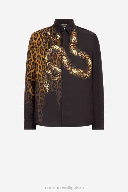 odzież gorący 6D0R801 mężczyźni Roberto Cavalli Jedwabna koszula w zwierzęcy wzór