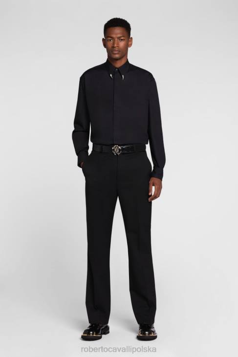 odzież gorący 6D0R807 mężczyźni Roberto Cavalli Koszula z haftowanym monogramem rc