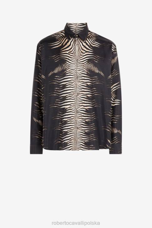 odzież kość słoniowa/wielokolorowy oro 6D0R820 mężczyźni Roberto Cavalli Jedwabna koszula w zebrę