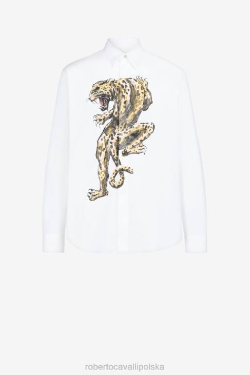 odzież moda 6D0R799 mężczyźni Roberto Cavalli Bawełniana koszula w panterkę