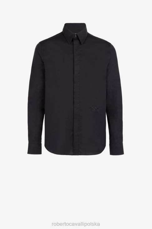 odzież moda 6D0R809 mężczyźni Roberto Cavalli Koszula z haftowanym monogramem rc