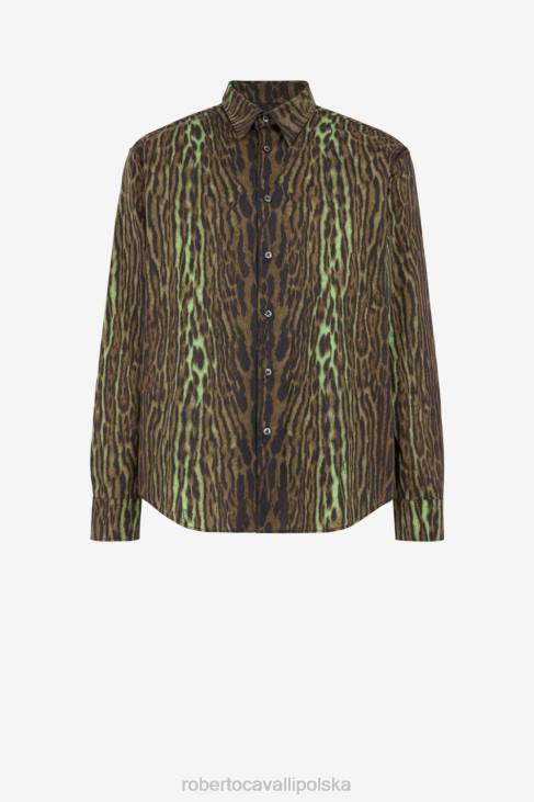 odzież moda 6D0R813 mężczyźni Roberto Cavalli Bawełniana koszula z nadrukiem ocelotu